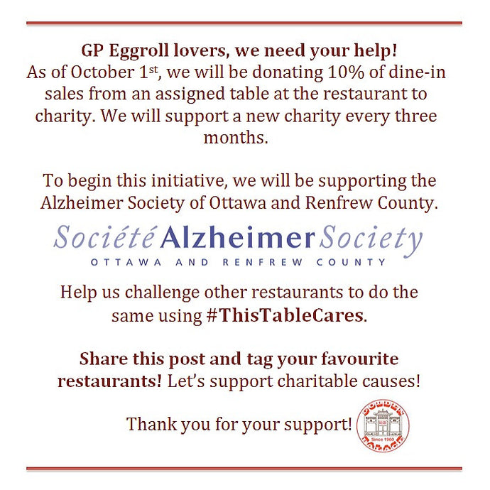 Golden Palace charity initiative "This Table Cares" from Oct 1st to Dec 31st, 2016